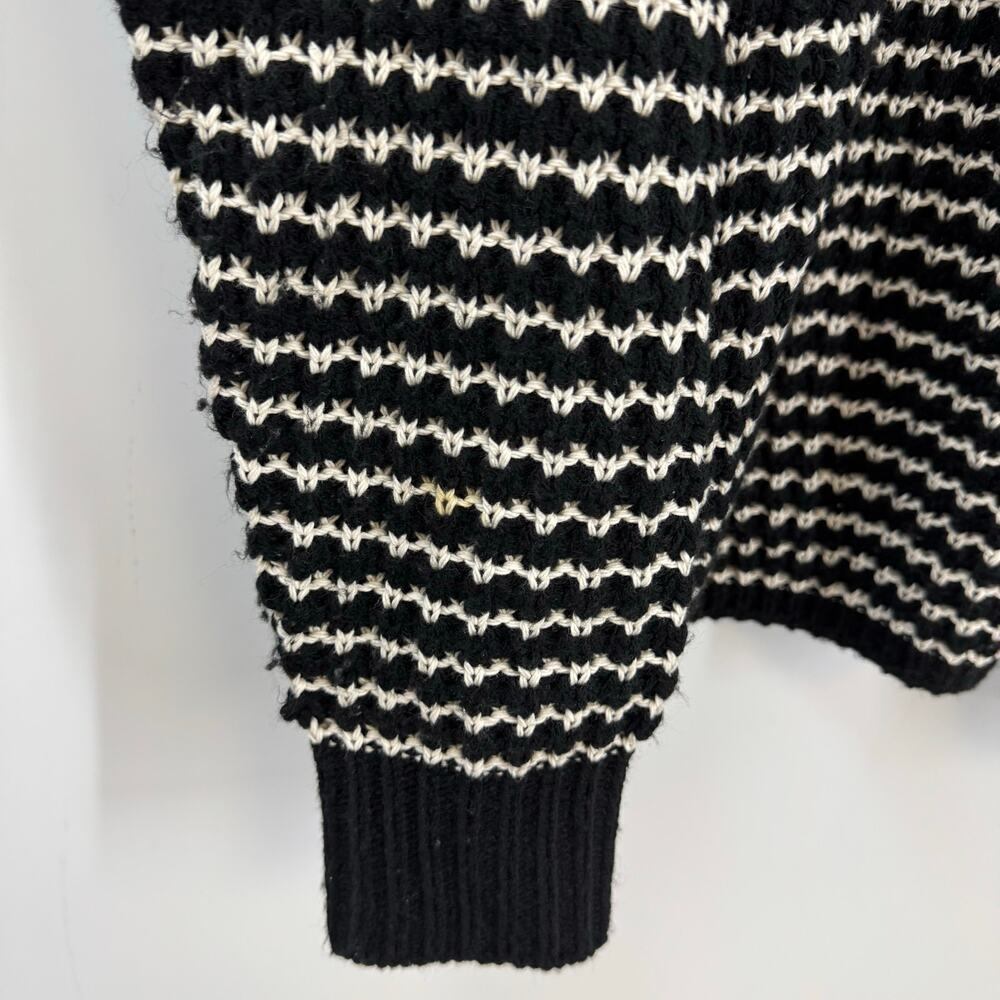 Michael Stars Chunky Cardigan Sweater L Black Cream Open Preppy Cozy Coastal - Picture 5 of 8
